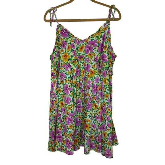 Patrons of Peace Malibu Floral Flowy Short Dress in IV Lime Flower Size XL - Picture 5 of 8